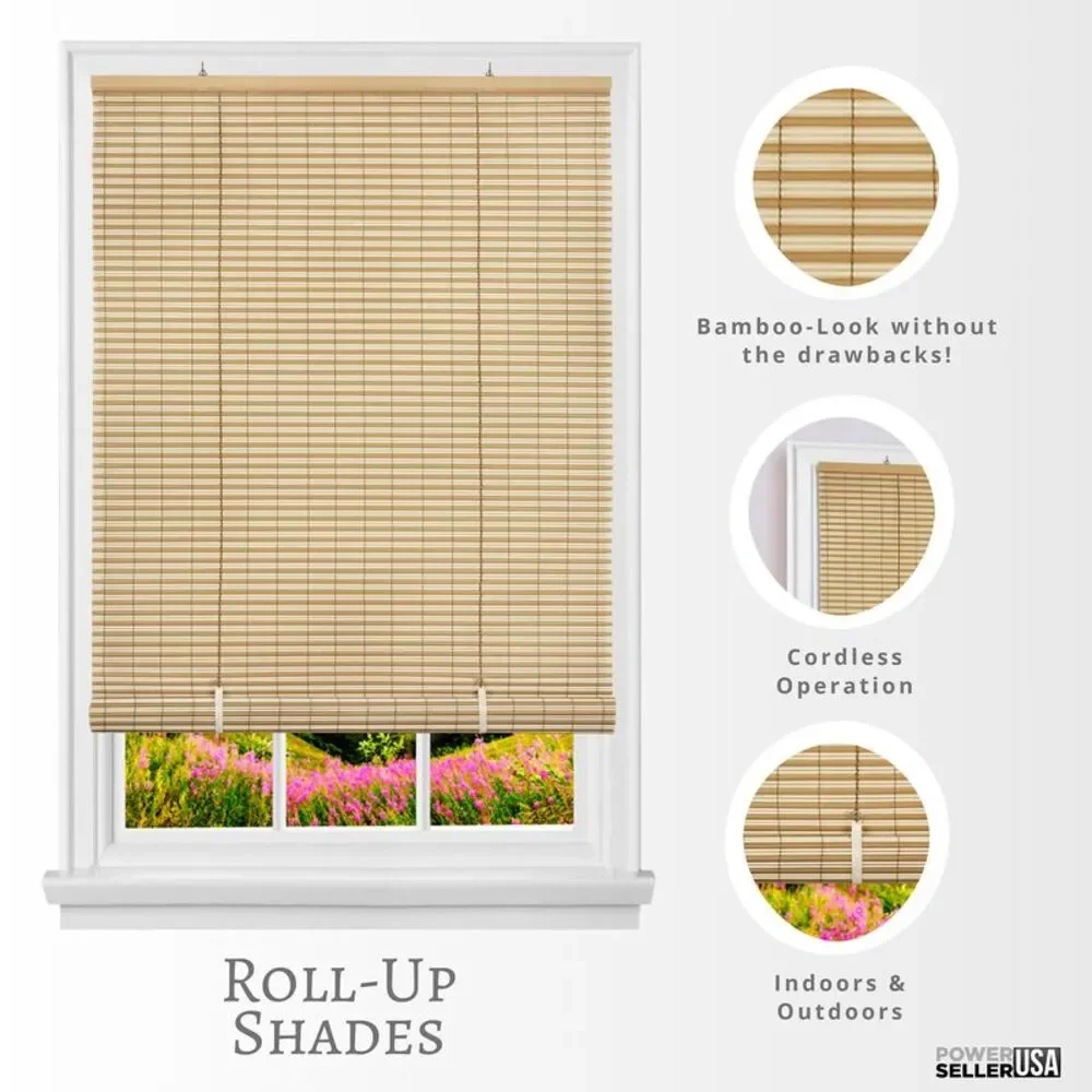 PowerSellerUSA Light Filtering Cordless Rollup Window Blinds, 72L x 30W Inches